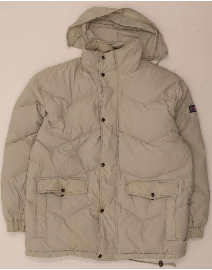Vintage polstret jakke med hætte til mænd UK 42 XL Beige Polyester