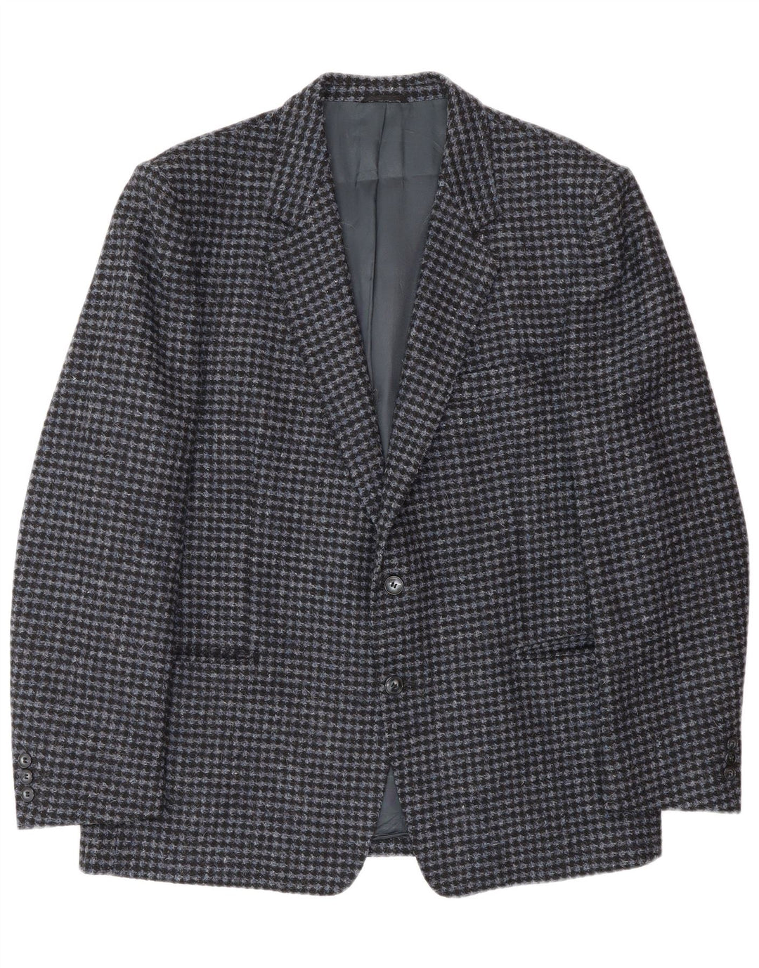 Vintage herre 2-knaps blazerjakke IT 56 3XL Blå Houndstooth Virgin Wool