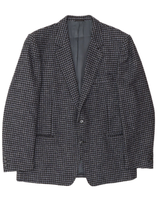 Vintage herre 2-knaps blazerjakke IT 56 3XL Blå Houndstooth Virgin Wool