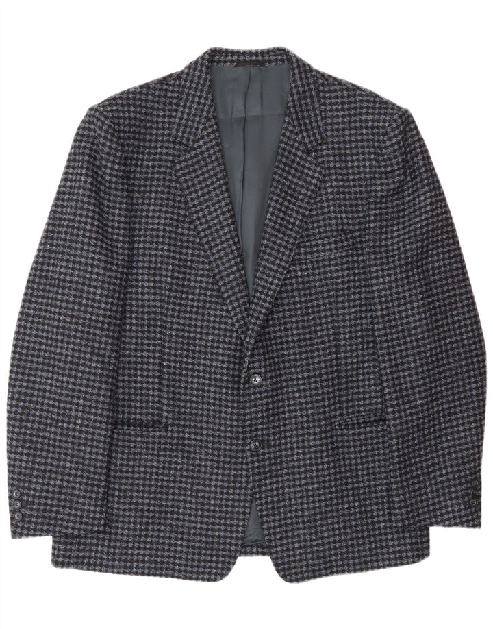 Vintage herre 2-knaps blazerjakke IT 56 3XL Blå Houndstooth Virgin Wool