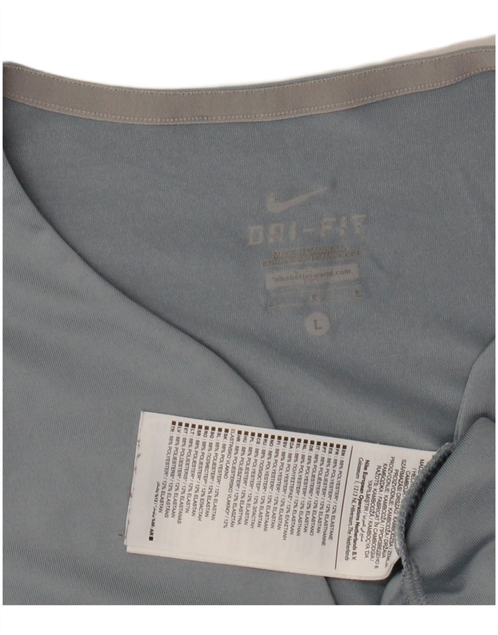 NIKE Dame Dri Fit T-Shirt Top UK 14 Stor Blå Polyester