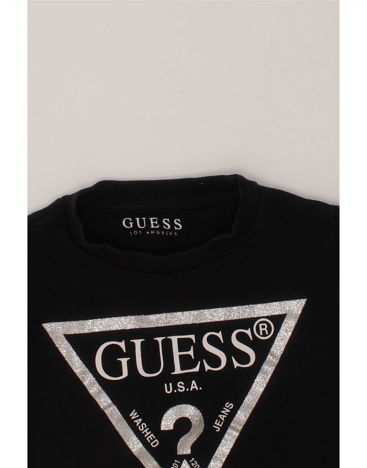 GUESS Girls Graphic Sweatshirt Jumper 5-6 Years Black Vintage Guess and Second-Hand Guess from Messina Hembry 