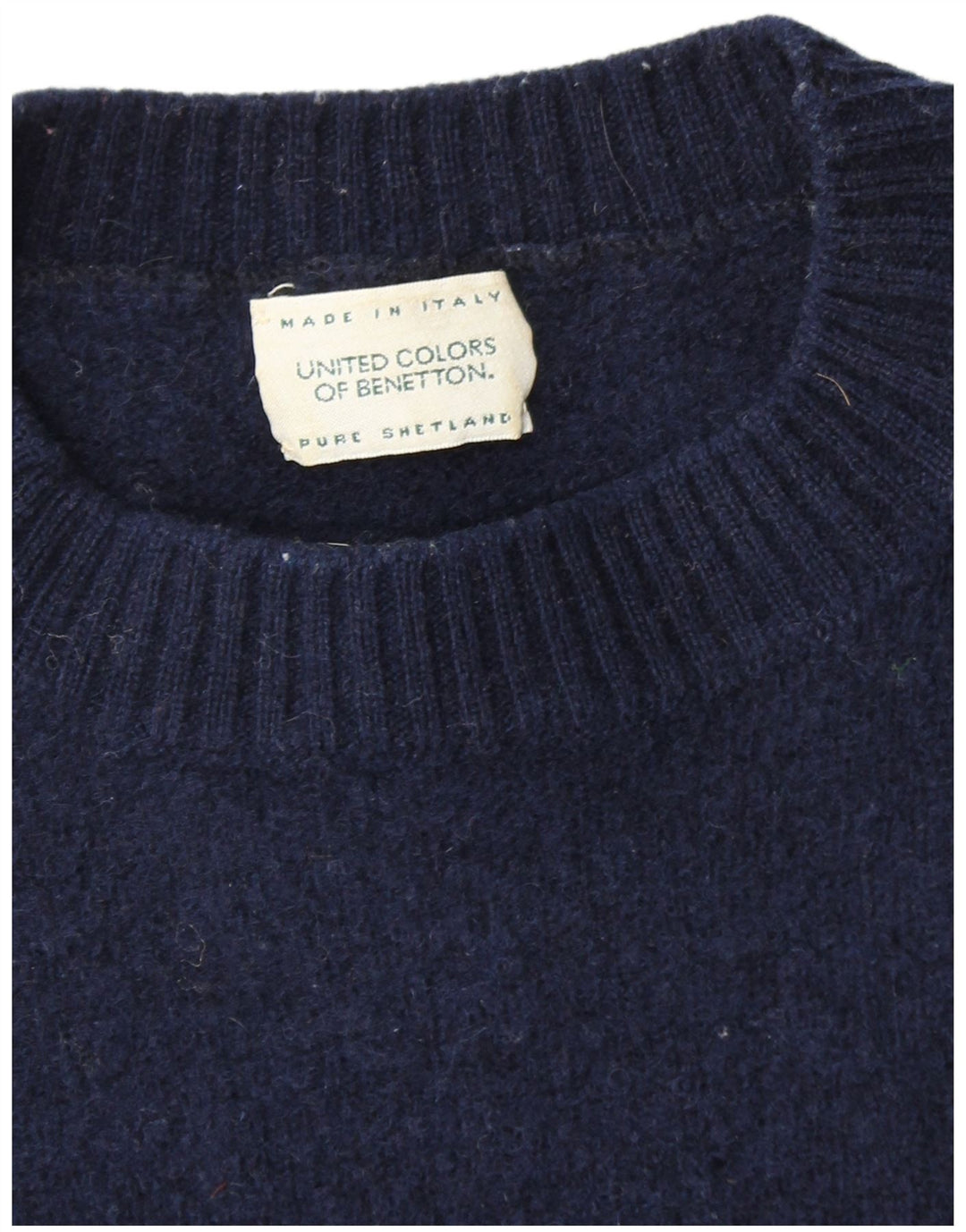 BENETTON Dame sweater med rund hals DK 14 Mellem marineblå uld