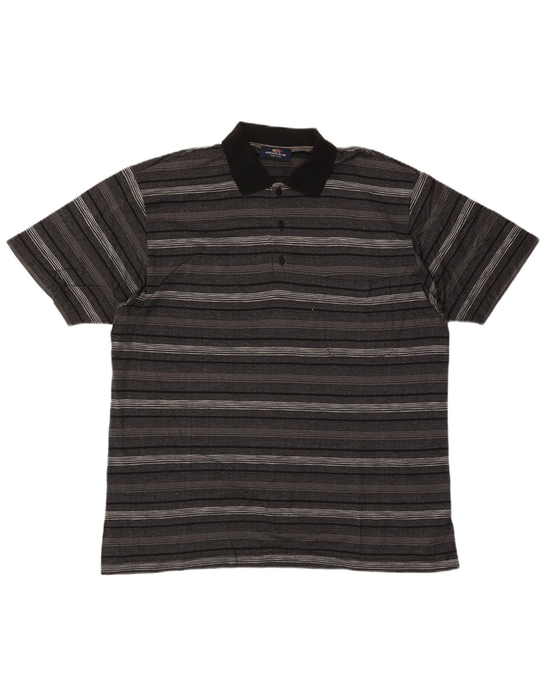 Vintage herre poloshirt stor grå stribet bomuld