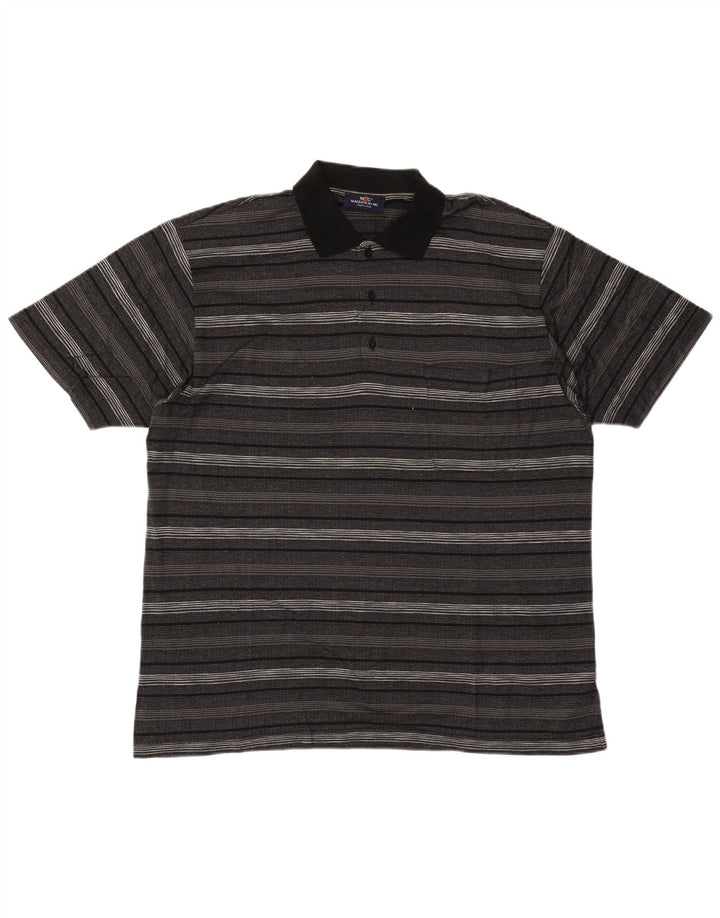 Vintage herre poloshirt stor grå stribet bomuld