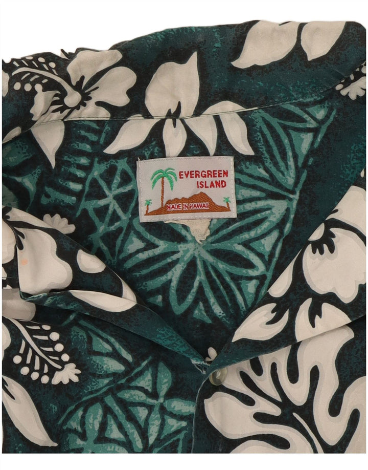 Vintage kortærmet skjorte til mænd Large Green Floral