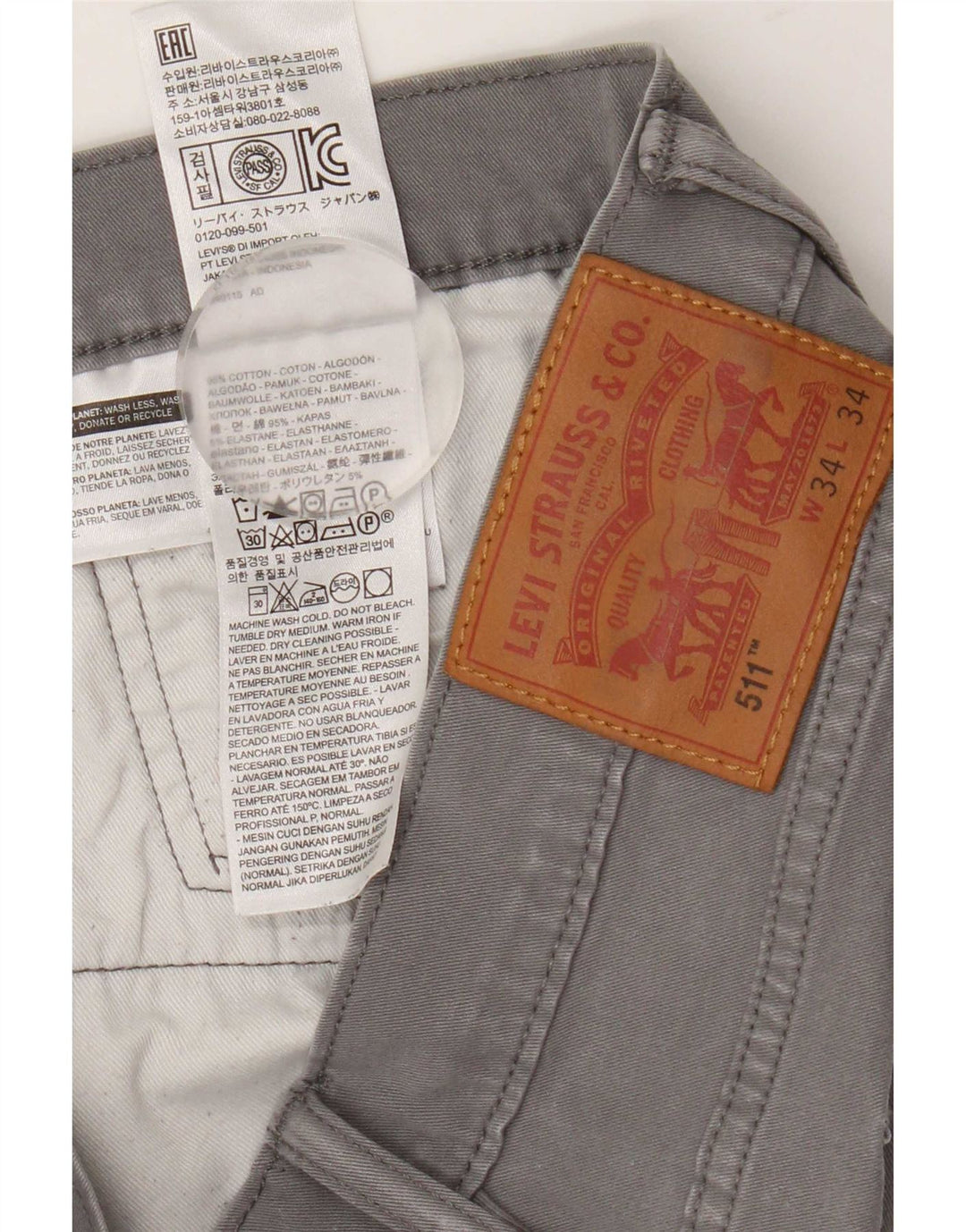 Levi's Herre 511 Slim Jeans W34 L34 Grå Bomuld
