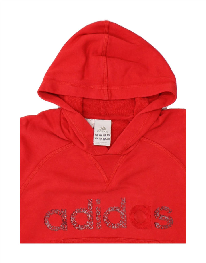 ADIDAS Boys Graphic Hoodie Jumper 7-8 Years Medium Red Cotton Vintage Adidas and Second-Hand Adidas from Messina Hembry 