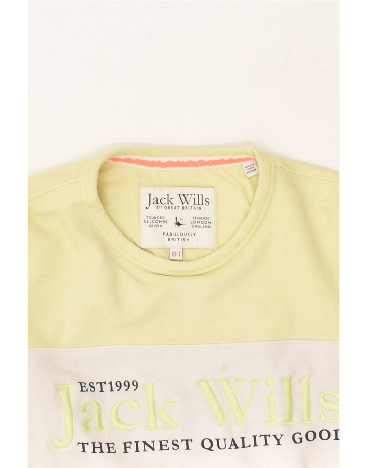 JACK WILLS Womens Graphic Sweatshirt Jumper UK 8 Small Yellow Colourblock | Vintage Jack Wills | Thrift | Second-Hand Jack Wills | Used Clothing | Messina Hembry 