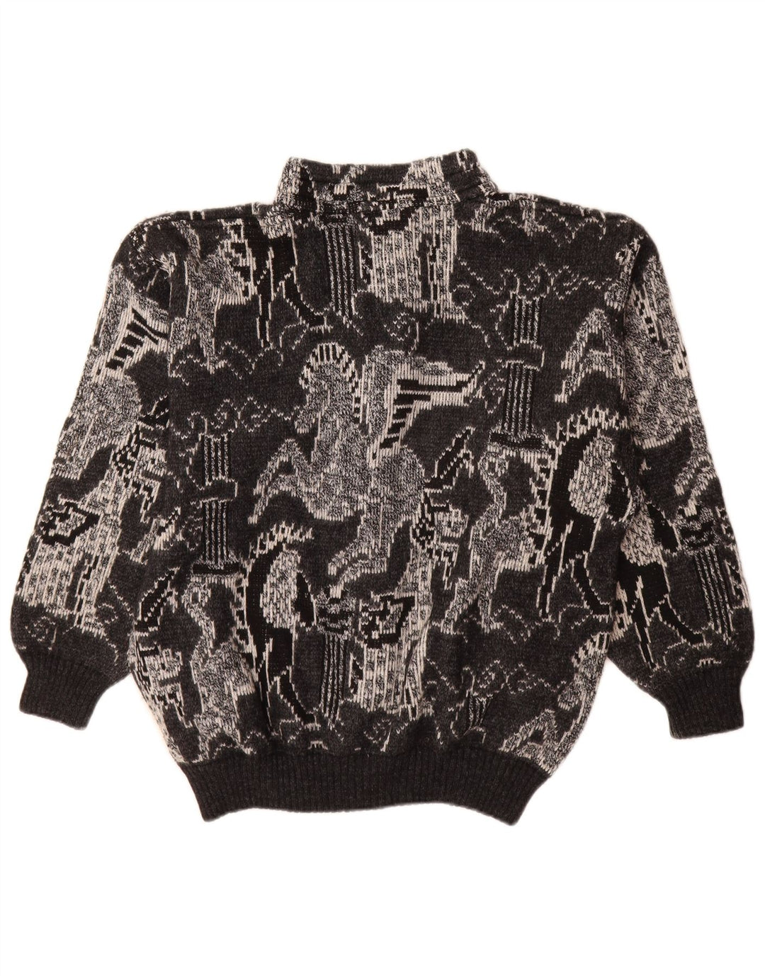 Vintage dame cardigan sweater UK 18 XL sort geometrisk uld