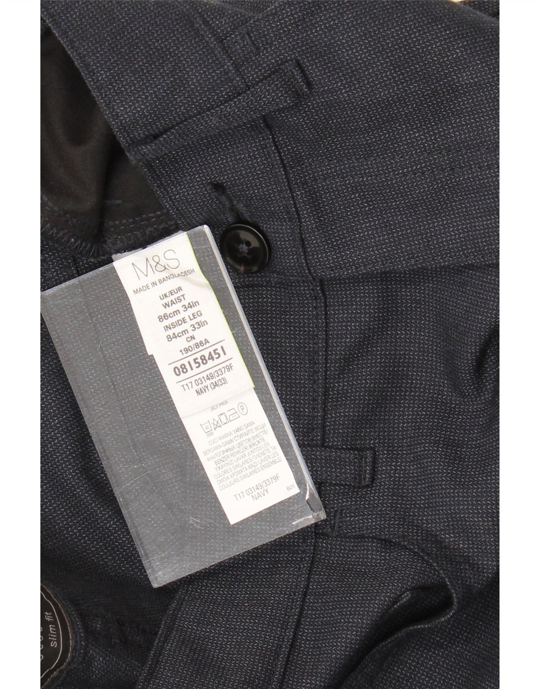 Marks & Spencer Straight Suit Bukser til mænd W34 L33 Marineblå polyester