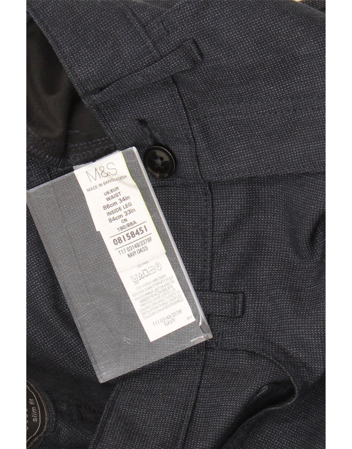 Marks & Spencer Straight Suit Bukser til mænd W34 L33 Marineblå polyester