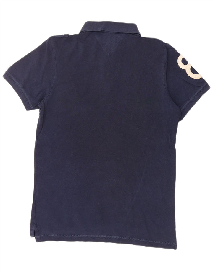 TOMMY HILFIGER Mens Graphic Polo Shirt Medium Navy Blue Cotton