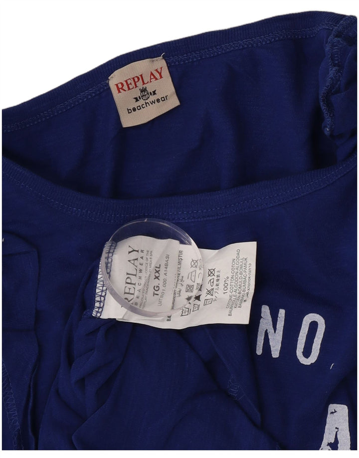 Replay Herre Grafisk T-Shirt Top 2XL Blå Bomuld