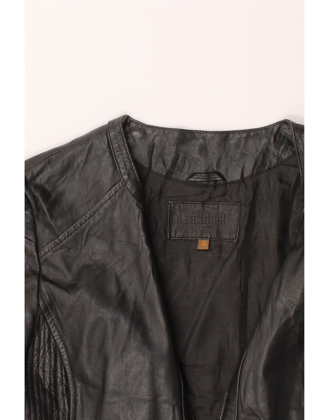 CONBIPEL Womens Leather Jacket IT 46 Large Black Leather Vintage Conbipel and Second-Hand Conbipel from Messina Hembry 