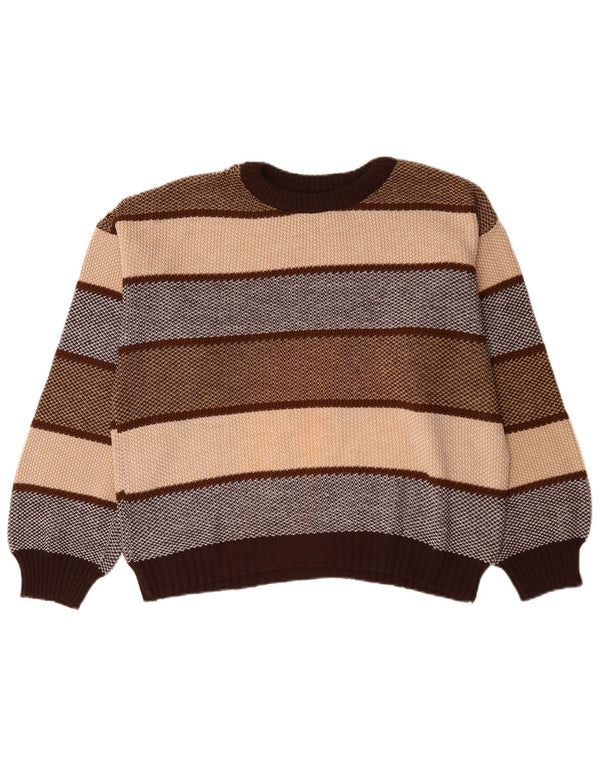 Vintage herre rund hals sweater XL brun stribet