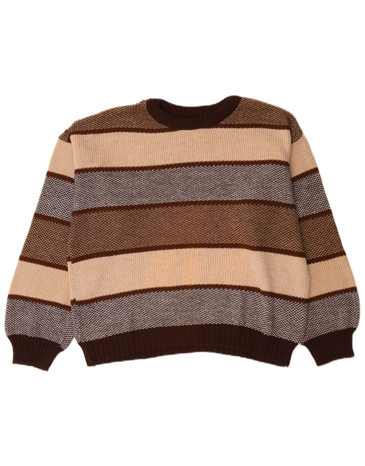 Vintage herre rund hals sweater XL brun stribet