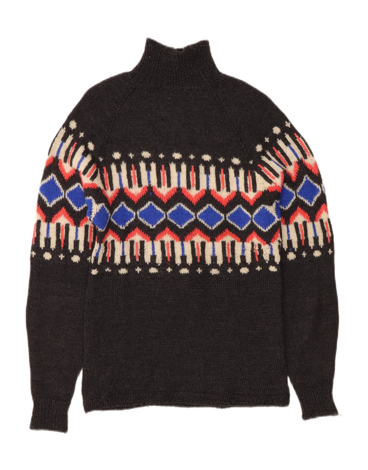 VINTAGE Womens Turtle Neck Jumper Sweater UK 12 Medium Black Fair Isle Vintage Vintage and Second-Hand Vintage from Messina Hembry 