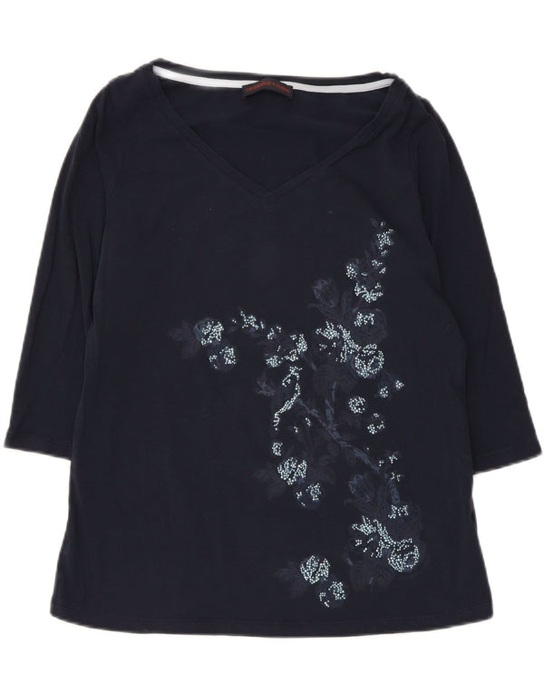 Trussardi Jeans Dame Grafisk Top 3/4 ærmer UK 18 XL Navy Blue Floral