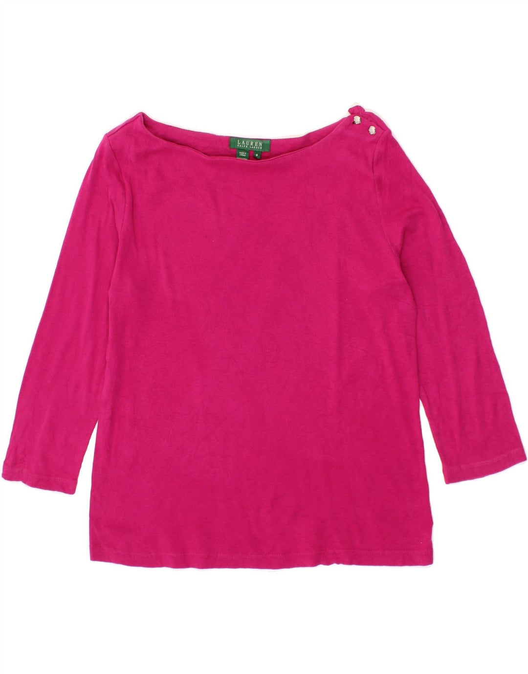 RALPH LAUREN Womens Top 3/4 Sleeve UK 14 Medium Pink Cotton Vintage Ralph Lauren and Second-Hand Ralph Lauren from Messina Hembry 