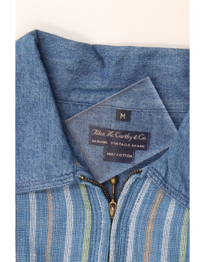 VINTAGE Herre Loose Fit Kortærmet Pullover Shirt Medium Blå Stribet