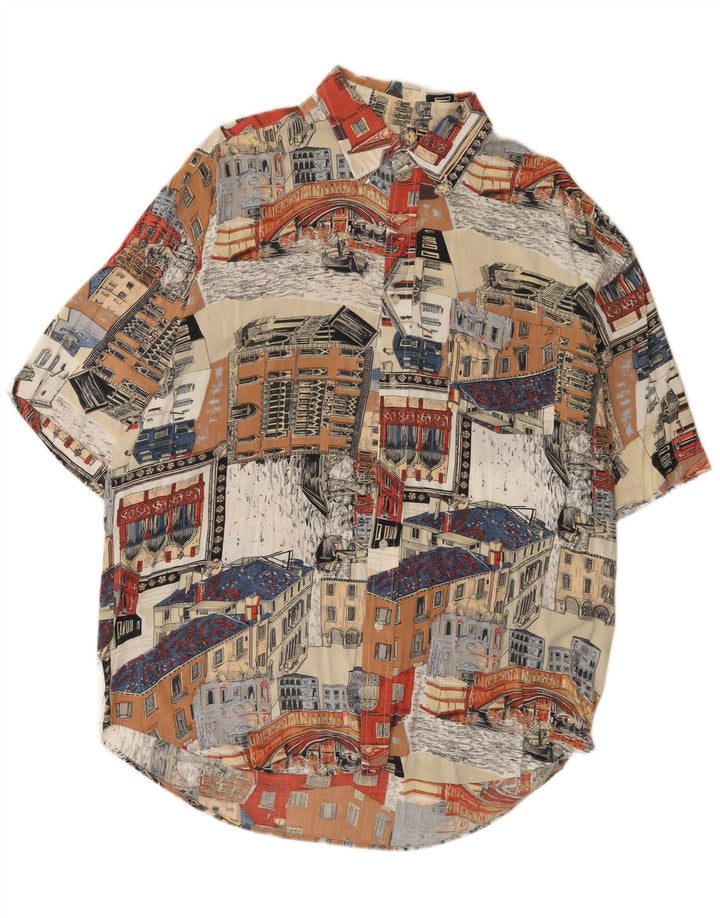 Vintage herre grafisk kortærmet skjorte 2XL flerfarvet