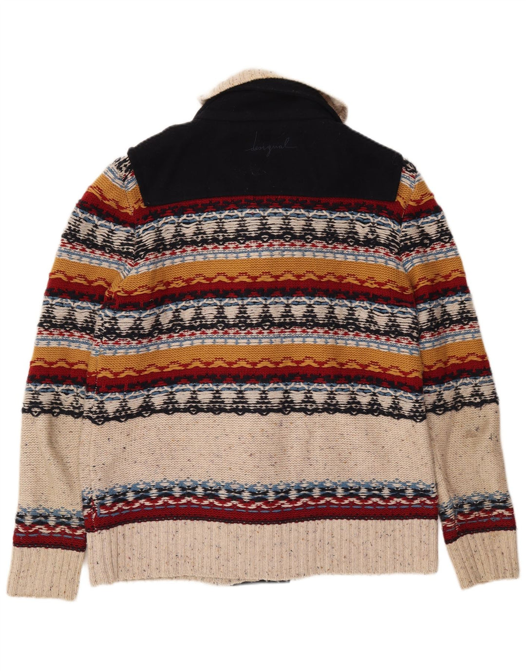 DESIGUAL Dame Cardigan Sweater UK 20 2XL Off White Stribet polyester
