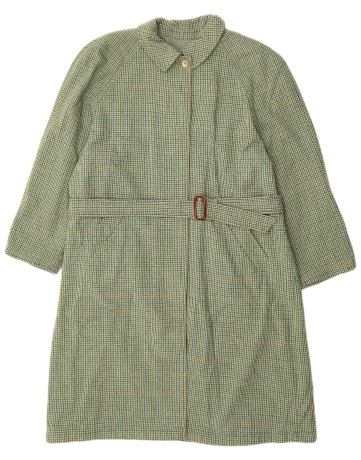 Vintage vendbar trenchcoat til kvinder, UK 16 Large Green Houndstooth