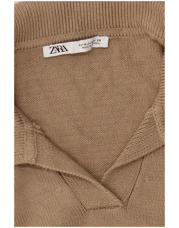 Zara Dame Polo Neck Jumper Sweater UK 14 Medium Beige