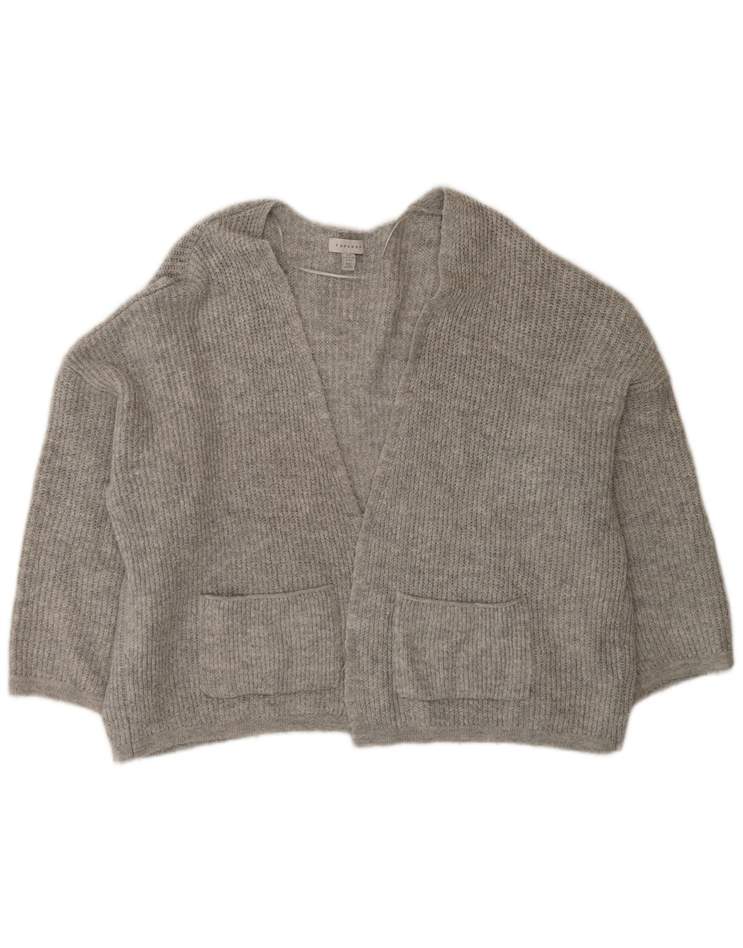 Topshop Dame Oversized Open Cardigan Sweater UK 14 Medium Grå Akryl