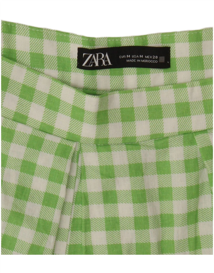 Zara Womens Pegged Casual Shorts Medium W28 Grøn Gingham