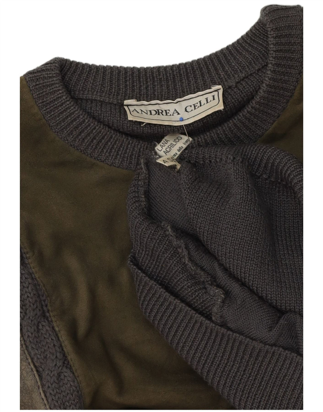 Andrea Celli Herre Crew Neck Jumper Sweater Stor Grå Colourblock Uld