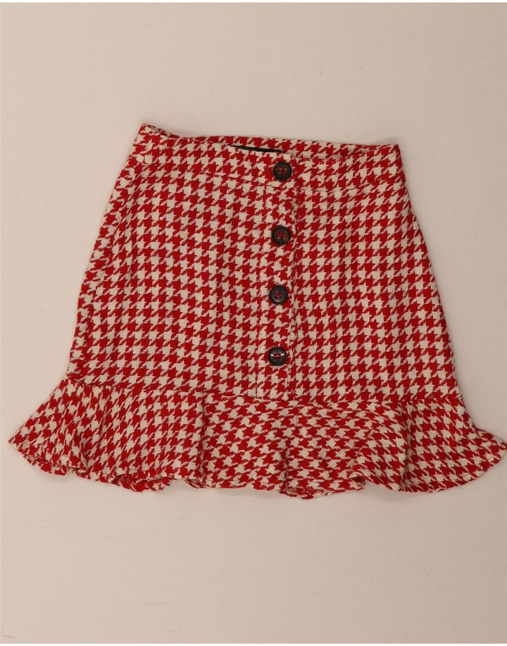 Zara Dame Mini-nederdel XS W24 Rød Houndstooth Bomuld
