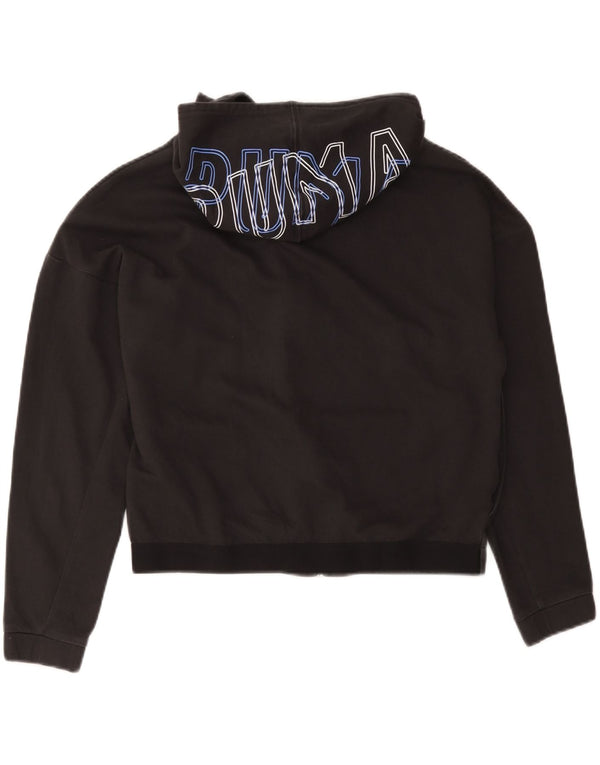 Puma Dame Crop Graphic Zip Hoodie Sweater UK 16 Large Black Bomuld
