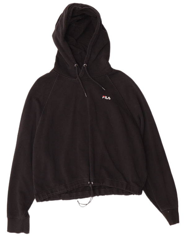 FILA Dame Oversized Crop Hoodie Jumper UK 16 Large Black Bomuld