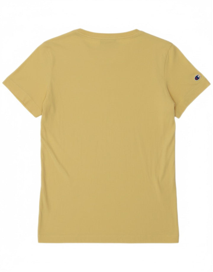 CHAMPION Womens Graphic T-Shirt Top UK 10 Small Yellow Vintage Champion and Second-Hand Champion from Messina Hembry 