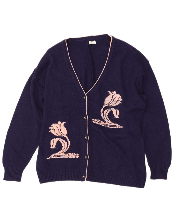 PIMET MAGLIERA Grafisk cardigan sweater til kvinder UK 18 XL Marineblå blomster