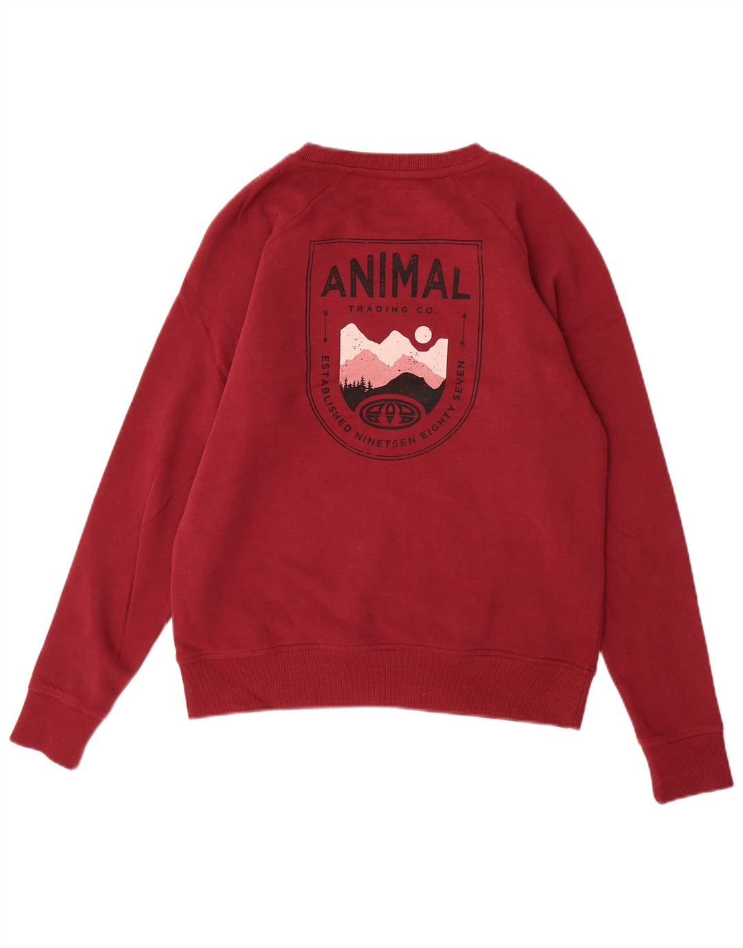 ANIMAL Dame Grafisk Oversized Sweatshirt Jumper UK 10 Small Burgundy
