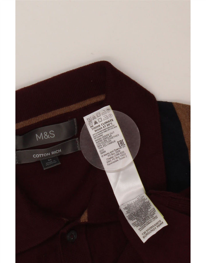 MARKS & SPENCER Herre Polo Neck sweater Medium Burgundy Colourblock