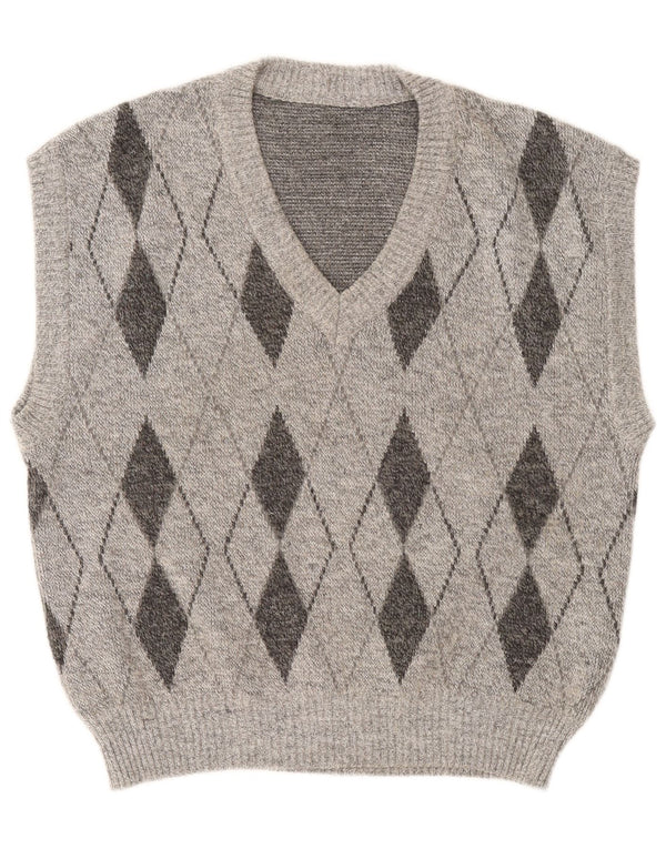 Vintage Herre Vest Tank Top Stor Grå Argyle/Diamant