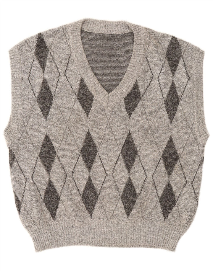 Vintage Herre Vest Tank Top Stor Grå Argyle/Diamant