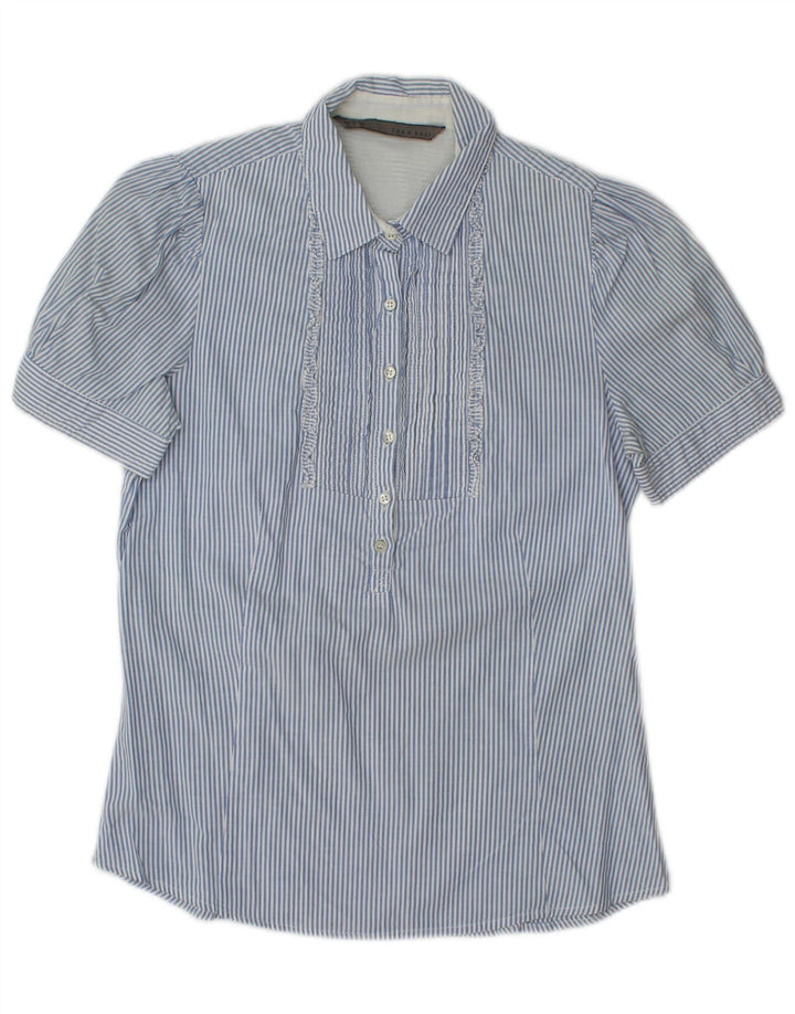 Zara Dame Kortærmet Pullover Shirt UK 10 Lille Blå Stribet