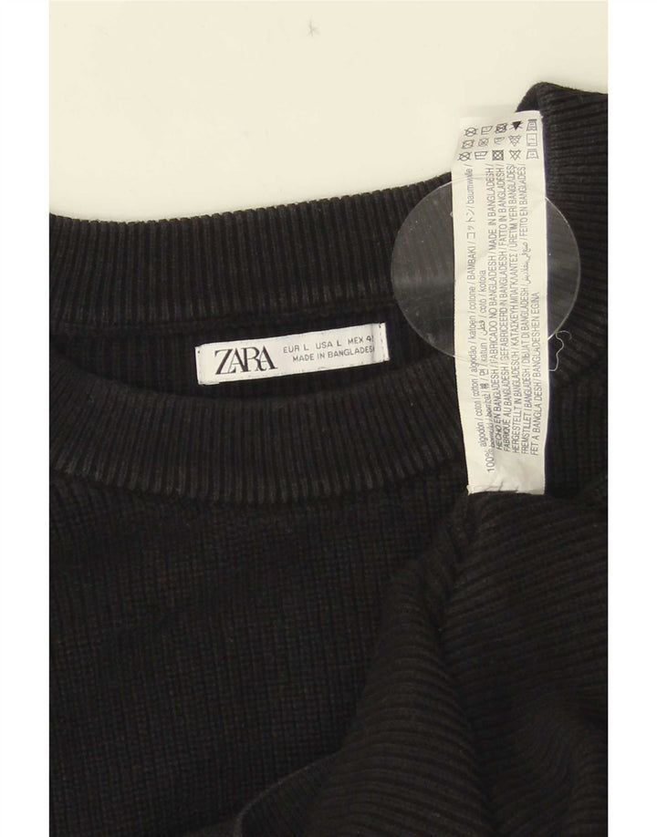 Zara Herre Boat Neck Jumper Sweater Stor Sort Bomuld
