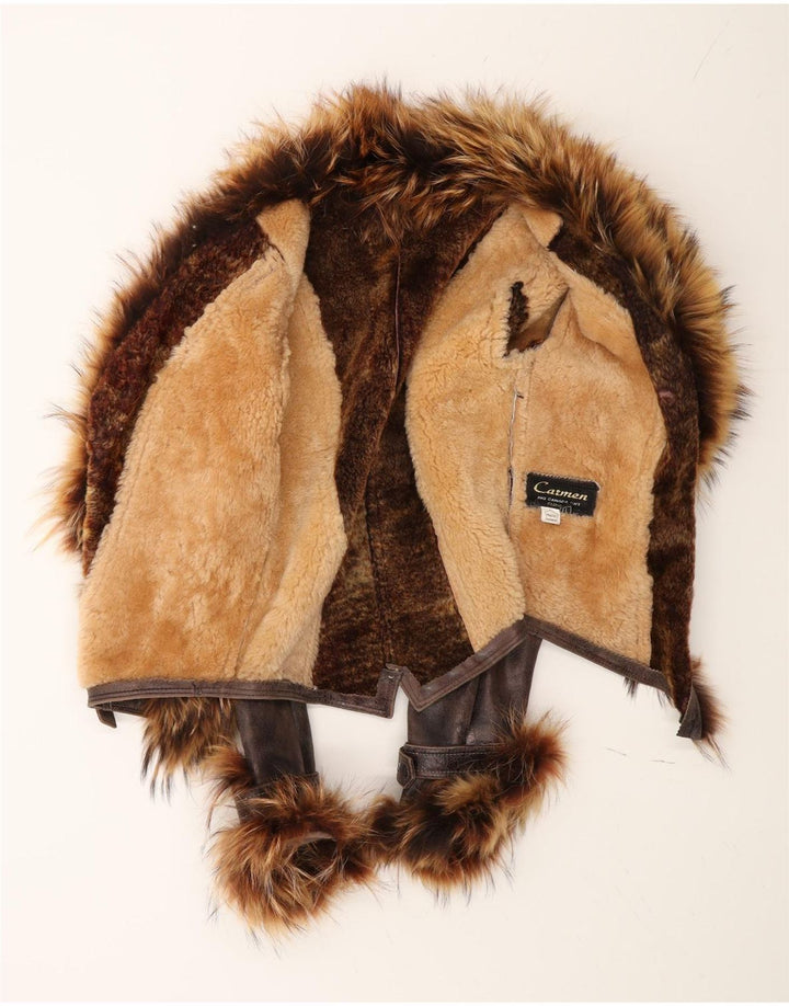 Carmen Womens Crop Shearling Jacket UK 14 Stort brunt læder