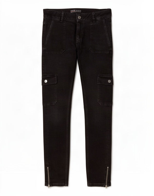 Zara Dame Cargo Skinny Jeans EU 38 Small W28 L27 Sort Bomuld