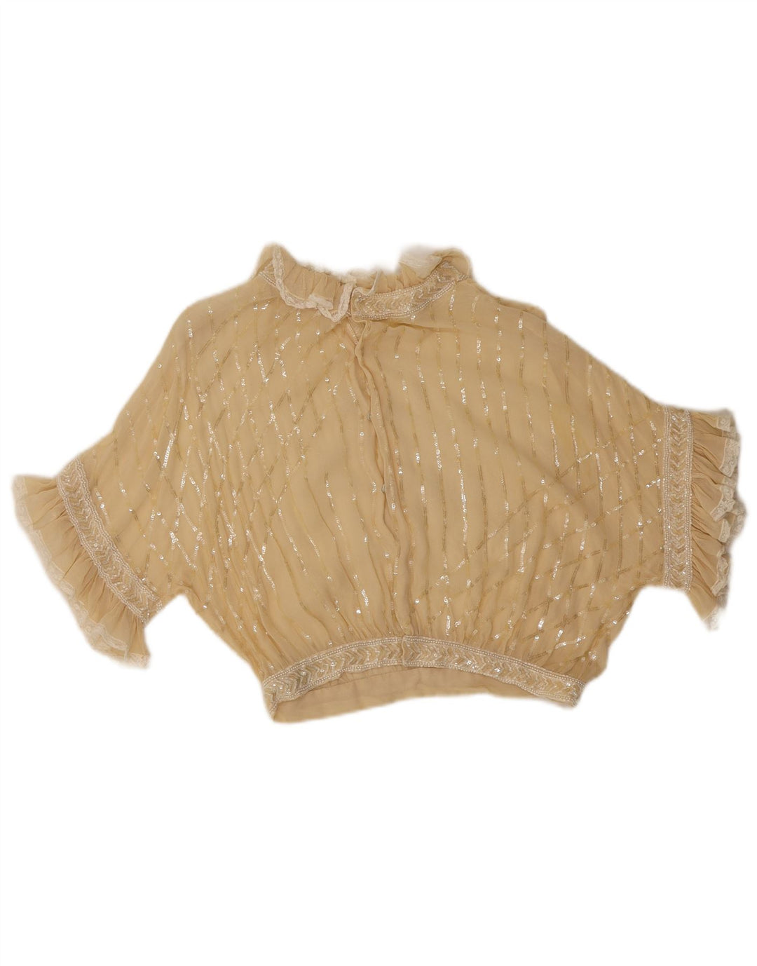 Enzo Russo Dame Se Through Crop Bluse Top UK 16 Large Beige