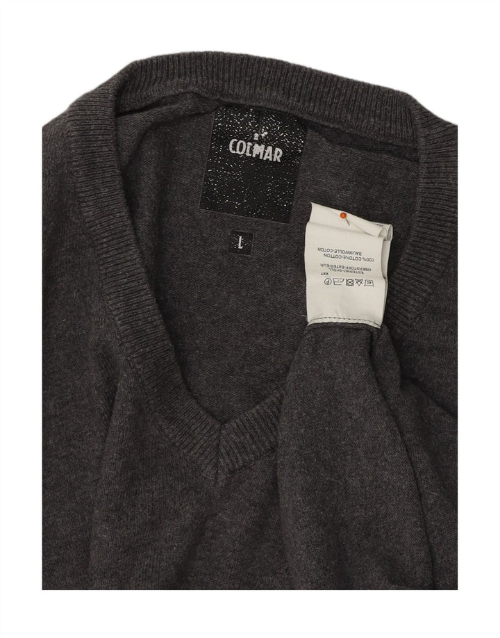 COLMAR Mens V-Neck Jumper Sweater Large Grey Cotton