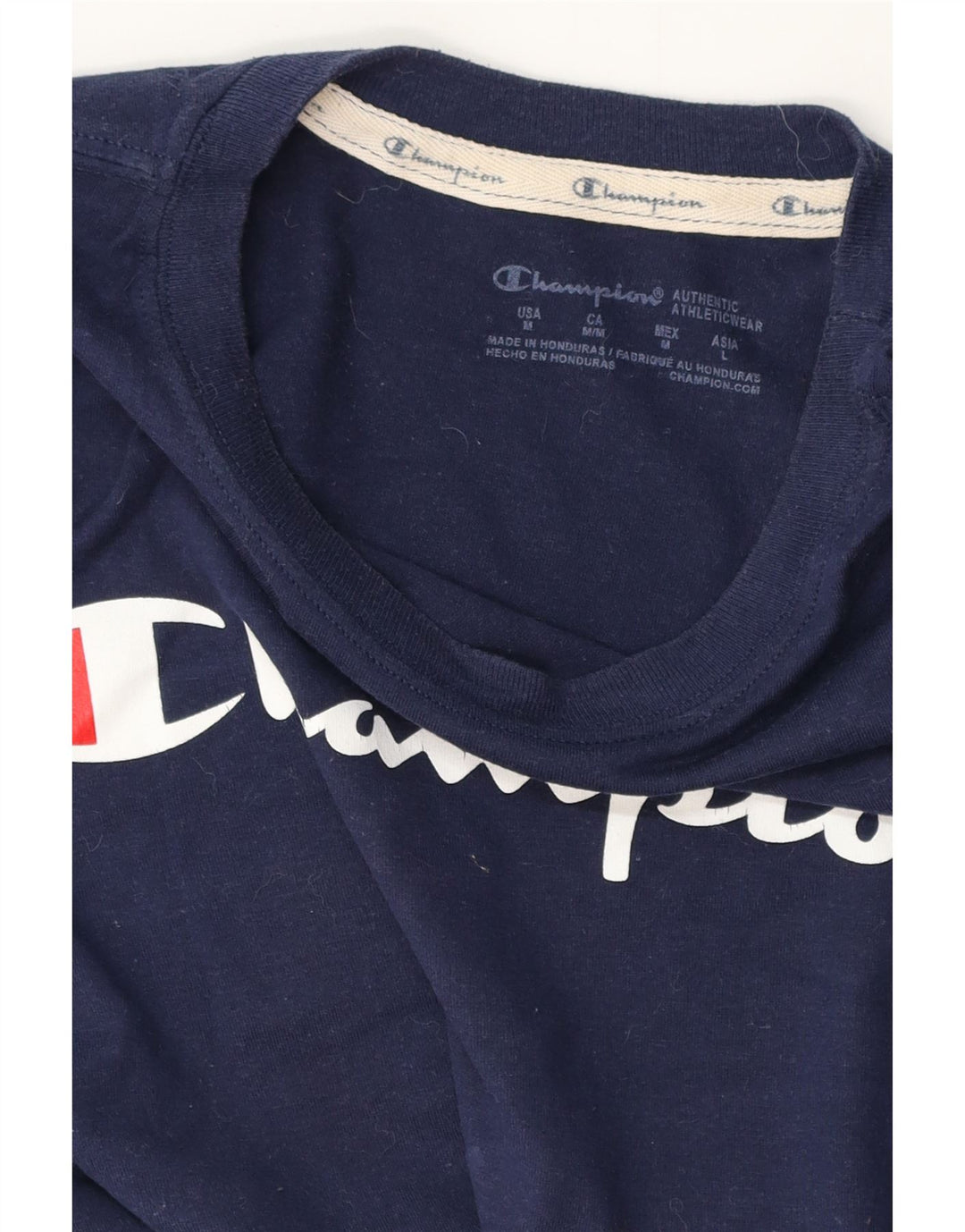 CHAMPION Dame grafisk T-shirt Top UK 12 Medium Navy Blue