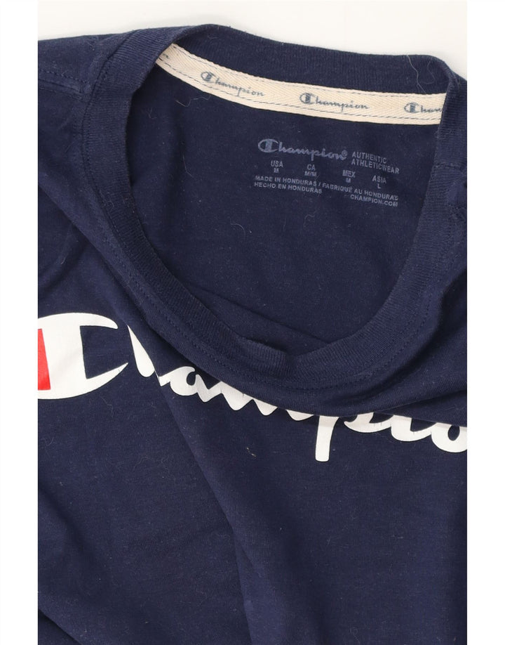 CHAMPION Dame grafisk T-shirt Top UK 12 Medium Navy Blue