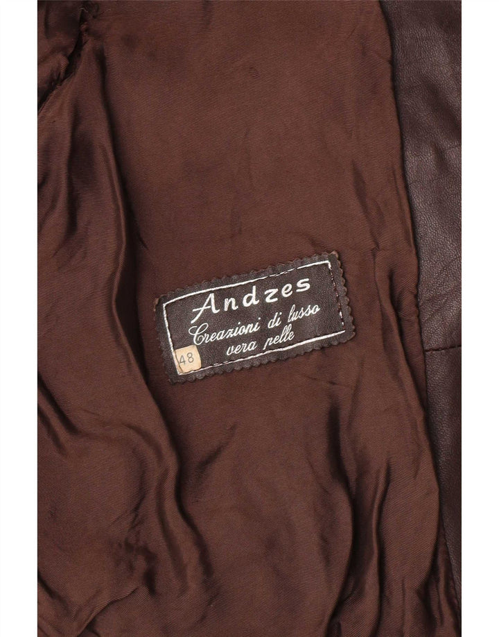 Vintage Bomber læderjakke til mænd IT 48 Medium brunt læder